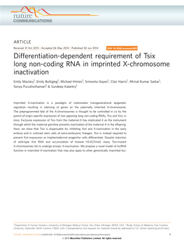 Differentiation-Dependent Requirement of Tsix Long Non-Coding RNA in Imprinted X-Chromosome Inactivation