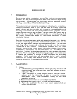 DYSMENORRHEA I. INTRODUCTION Dysmenorrhea, Painful