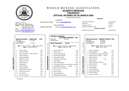 WORLD BOXING ASSOCIATION GILBERTO MENDOZA PRESIDENT OFFICIAL RATINGS AS of MARCH 2005 Created on April 17Th, 2005 MEMBERS CHAIRMAN P.O