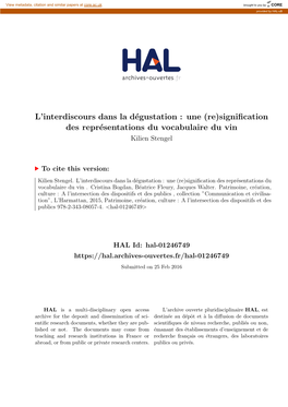 L'interdiscours Dans La Dégustation : Une (Re)Signification Des Représentations Du Vocabulaire Du Vin