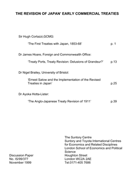 The Revision of Japan's Early Commercial Treaties