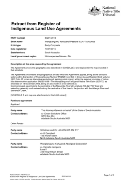 Extract from Register of Indigenous Land Use Agreements