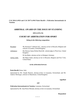 Arbitral Award on the Issue of Standing