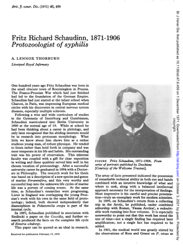 Fritz Richard Schaudinn, 1871-1906 Protozoologist of Syphilis