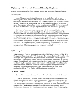 Digiscoping with Swarovski 80Mm and 65Mm Spotting Scopes Provided with Permission by Clay Taylor, Naturalist Markets Field Coordinator, Swarovskioptik, NA