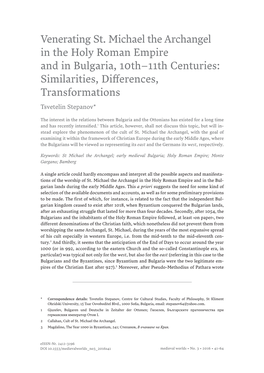 Venerating St. Michael the Archangel in the Holy Roman Empire and in Bulgaria, 10Th–11Th Centuries: Similarities, Differences, Transformations Tsvetelin Stepanov*