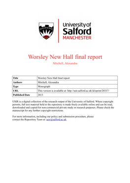 Worsley New Hall Final Report Mitchell, Alexandra