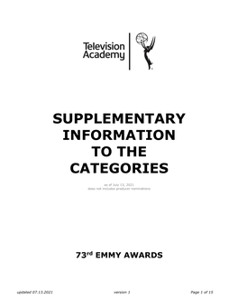 Supplementary Information to the Categories