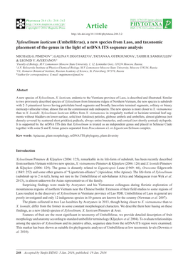 Xyloselinum Laoticum (Umbelliferae), a New Species from Laos, and Taxonomic Placement of the Genus in the Light of Nrdna ITS Sequence Analysis