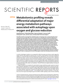 Metabolomics Profiling Reveals Differential Adaptation of Major