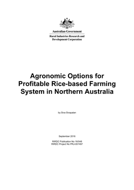 Agronomic Options for Profitable Rice-Based Farming System in Northern Australia