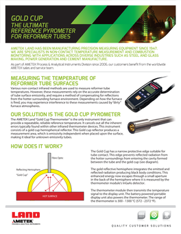 Gold Cup the Ultimate Reference Pyrometer for Reformer Tubes