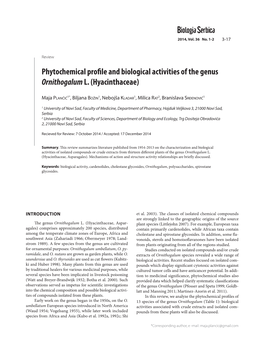 Phytochemical Profile and Biological Activities of the Genus Ornithogaluml