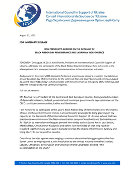 FOR IMMEDIATE RELEASE Mr. Markus Hess-President of the Central and East European Council, Distinguished Members of Diplomatic Mi