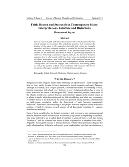 Faith, Reason and Statecraft in Contemporary Islam: Interpretations, Interface and Distortions Muhammad Feyyaz