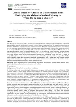 Critical Discourse Analysis on Chinese Racial Pride Underlying the Malaysian National Identity in “Proud to Be Born a Chinese”