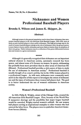 Nicknames and Women Professional Baseball Players Brenda S
