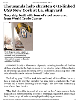 Thousands Help Christen 9/11Linked USS New York at La. Shipyard