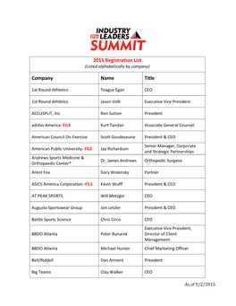 2015 Registration List Company Name Title