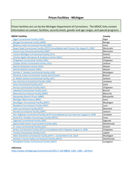 Prison Facilities - Michigan