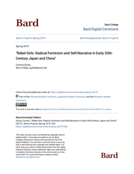 Rebel Girls: Radical Feminism and Self-Narrative in Early 20Th- Century Japan and China"