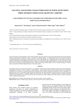 Volatile and Sensory Characterization of White Wines from Three Minority Portuguese Grapevine Varieties