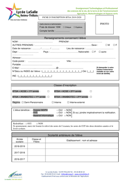 1 2019-20 Fiche D'inscription