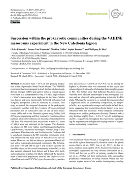 Succession Within the Prokaryotic Communities During the VAHINE Mesocosms Experiment in the New Caledonia Lagoon