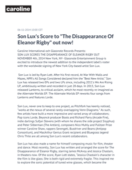 Son Lux's Score to "The Disappearance of Eleanor Rigby" out Now!