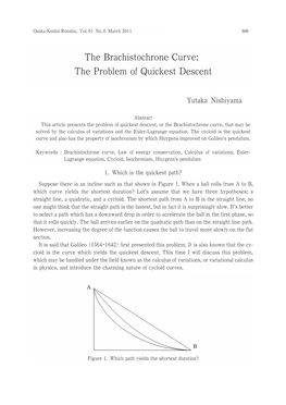 The Brachistochrone Curve: the Problem of Quickest Descent