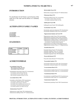 Nomina Insecta Nearctica Introduction Alternative Family Names Statistics Acerentomidae