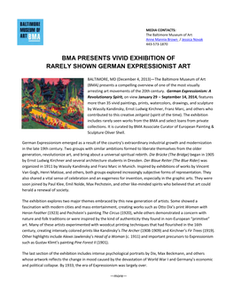 Bma Presents Vivid Exhibition of Rarely Shown German Expressionist Art