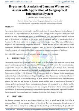 Hypsometric Analysis of Jamuna Watershed, Assam with Application of Geographical Information System