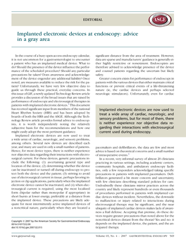 Implanted Electronic Devices at Endoscopy: Advice in a Gray Area