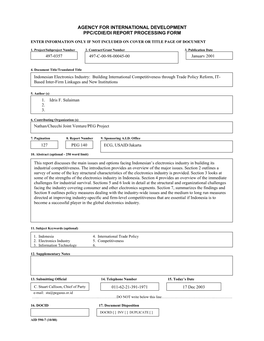 Agency for International Development Ppc/Cdie/Di Report Processing Form