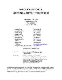 Brookstone School Student and Parent Handbook