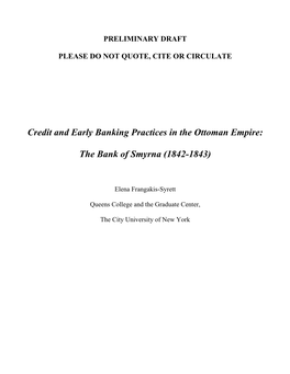 Credit and Early Banking Practices in the Ottoman Empire