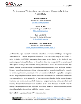 Contemporary Western Love Narratives and Women in TV Series: a Case Study