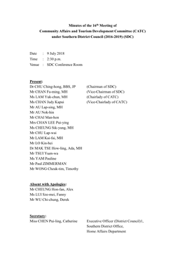 CATC 16Th Meeting Minutes (2016-2019)