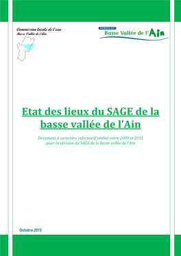 Etat Des Lieux Du SAGE De La Basse Vallée De L'ain