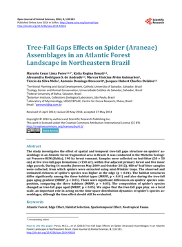 Tree-Fall Gaps Effects on Spider (Araneae) Assemblages in an Atlantic Forest Landscape in Northeastern Brazil