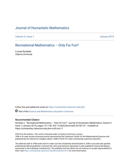 Recreational Mathematics – Only for Fun?