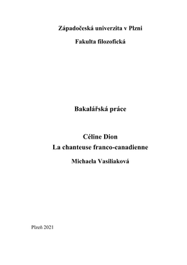 Bakalářská Práce Céline Dion La Chanteuse Franco-Canadienne