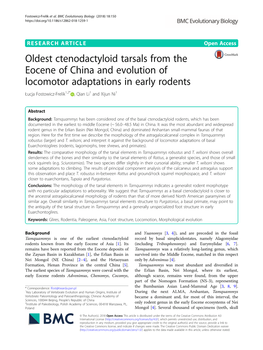 Oldest Ctenodactyloid Tarsals from the Eocene of China and Evolution of Locomotor Adaptations in Early Rodents Łucja Fostowicz-Frelik1,2* , Qian Li1 and Xijun Ni1