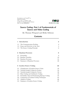 Part I of Fundamentals of Source and Video Coding by Thomas Wiegand and Heiko Schwarz Contents