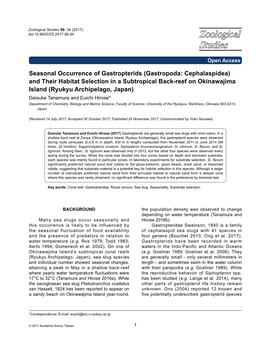 Seasonal Occurrence of Gastropterids (Gastropoda: Cephalaspidea) and Their Habitat Selection in a Subtropical Back-Reef on Okina