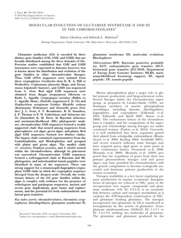 Molecular Evolution of Glutamine Synthetase Ii and Iii in the Chromalveolates1