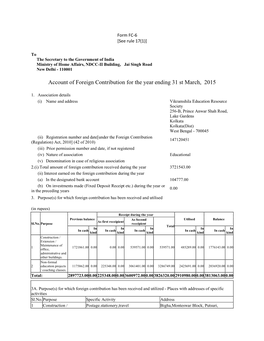 Account of Foreign Contribution for the Year Ending 31 St March, 2015