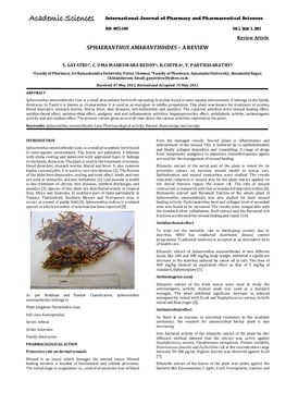 Sphaeranthus Amaranthoides – a Review