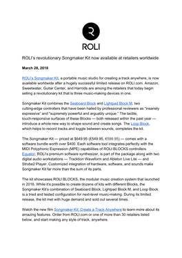 ROLI's Revolutionary Songmaker Kit Now Available at Retailers Worldwide